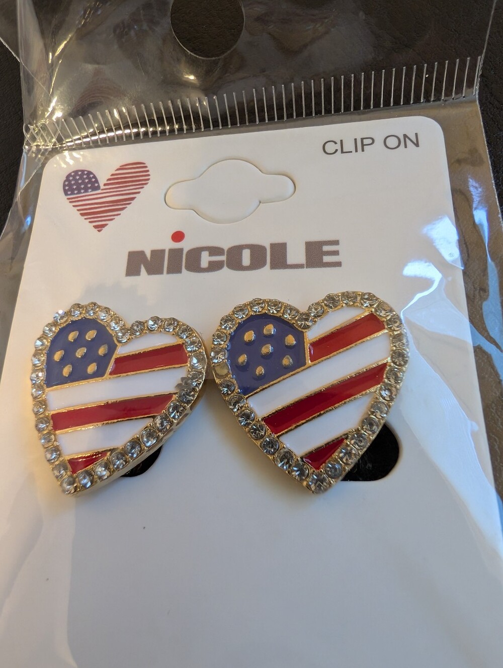 Clip On Heart Shaped Statement Earrings- American Themed